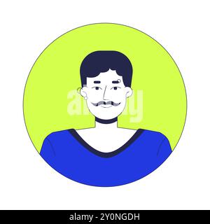 Caucasian piercing man with moustache 2D linear vector avatar illustration Stock Vector