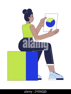 African american woman analyzing pie chart 2D cartoon character Stock Vector