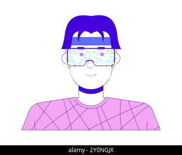 VR headset man young adult korean 2D linear vector avatar illustration Stock Vector