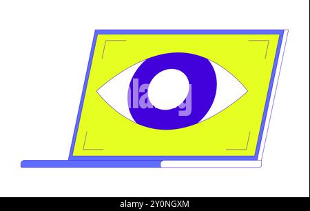Laptop eye tracking 2D cartoon object Stock Vector