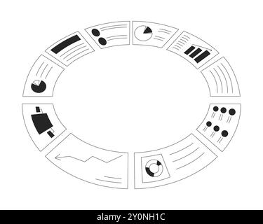 Circled analytics reports black and white 2D line object Stock Vector