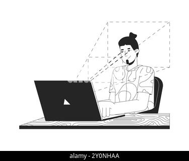 Eye tracking software black and white 2D illustration concept Stock Vector