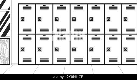 Hallway lockers black and white line illustration Stock Vector