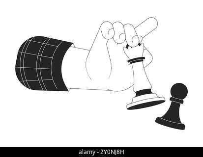 Queen chess piece defeating pawn cartoon human hand outline illustration Stock Vector