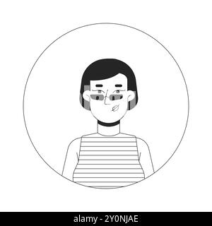 Korean woman wearing slim sunglasses 90s black and white 2D vector avatar illustration Stock Vector