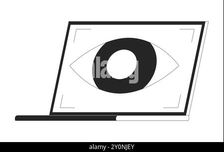 Laptop eye tracking black and white 2D line object Stock Vector