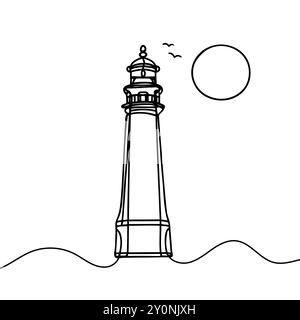 Continuous simple line drawing of lighthouse icon isolated on white background Stock Vector