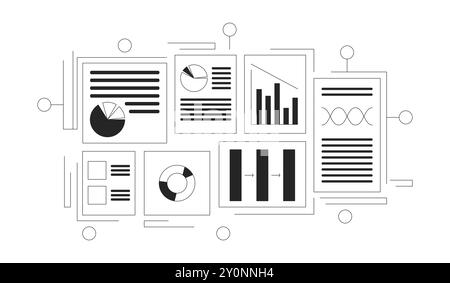 Company accounting documents black and white 2D line object Stock Vector