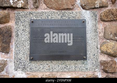 Mount Wellington Observation Shelter Plaque on Mount Wellington Lookout Point, Wellington Park, Hobart, Tasmania, Australia Stock Photo