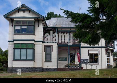 Exterior façade of a hotel in the town of Waratah, which was constructed to support a tin mine at Mount Bischoff, Tasmania, Australia Stock Photo