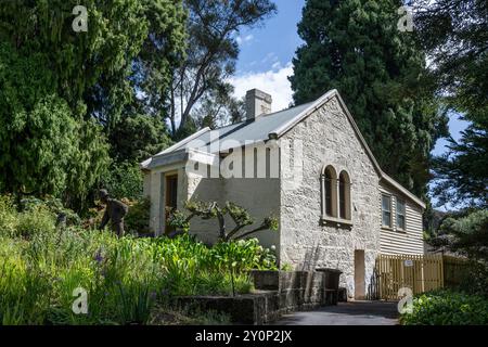 Built structure on the grounds of the Royal Tasmanian Botanical Gardens, Queens Domain, Hobart, Tasmania, Australia Stock Photo