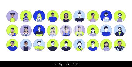 Diverse employees 2D linear vector avatars illustration set Stock Vector