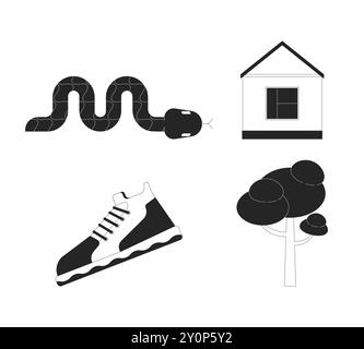 Wildlife precautions black and white 2D line objects set Stock Vector