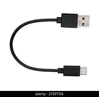 A black short USB to USB-C adapter cable isolated on a white background. Stock Photo