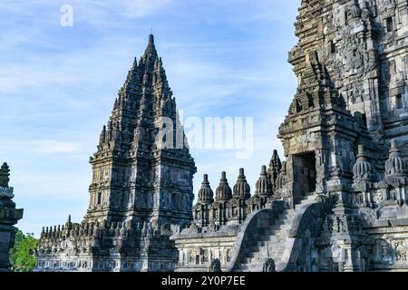 Scenic view of the prambanan temple on a sunny morning, a 9th-century hindu temple compound in special region of yogyakarta, java, indonesia Stock Photo