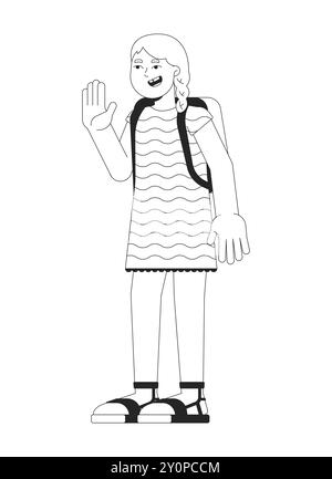 Cartoon school girl with backpack waving hand Stock Vector Image & Art ...