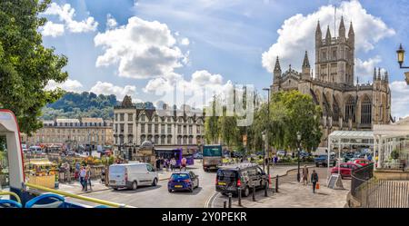 Panoramic view of Bath and Bath Abbey, Founded in the 7th Century and was originally a Benedictine monastery, Bath, Somerset, England, United Kingdom Stock Photo