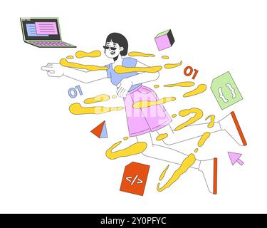 Inspired korean woman app developer 2D illustration concept Stock Vector