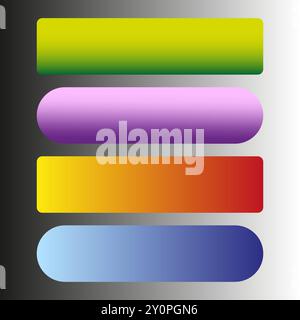 Gradient button set. Colorful rounded rectangles. Multicolor UI elements. Vibrant gradient shapes. Stock Vector