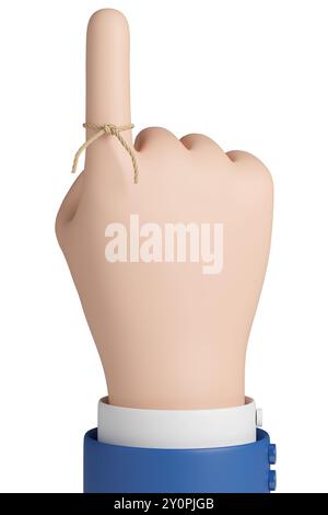 Cartoon hand with a string tied around the index finger. Reminder concept. 3d illustration. Stock Photo