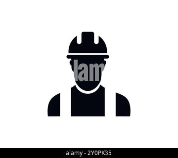 Construction worker icon. Builder icon. Construction worker person profile avatar with hardhat helmet in glyph pictogram vector design. Stock Vector