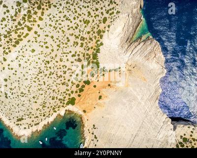 Kornati Islands, Croatia - August 2, 2024: Aerial view of famous Adriatic sea sailing destination, Kornati archipelago national park. Dalmatia region Stock Photo