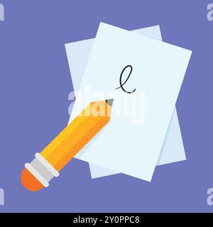 Paper and Pencil vector icon. paper pencil drawing study stationary illustration Stock Vector