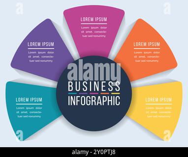 Circle Infographic design 5 steps, objects, elements or options infographic business template Stock Vector