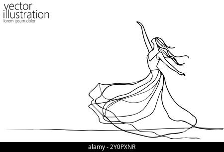 Continuous one single line art dancing girl concept. Beautiful woman traditional native dance hand drawn sketch. Summer voyage white monochrome vector Stock Vector