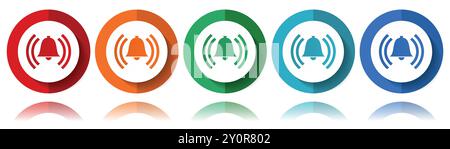 Alarm vector icons, flat icon set for logo design, webdesign and mobile applications, colorful web button collection in eps 10 Stock Vector
