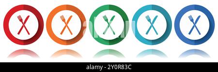 Restaurant vector icons, flat icon set for logo design, webdesign and mobile applications, colorful web button collection in eps 10 Stock Vector
