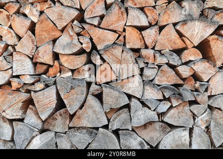 Wooden natural sawn logs as background texture Stock Photo