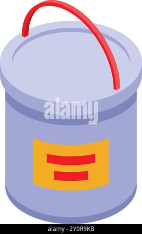 Closed metal paint bucket with red handle isometric view for digital and print design Stock Vector