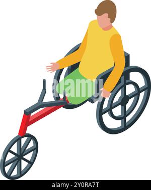 Young man is engaging in sports and recreation using a handcycle, promoting an active lifestyle and inclusivity Stock Vector