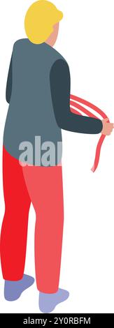 Electrician holding a measuring tape is calculating the length of a cable for an electrical installation Stock Vector