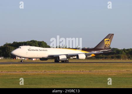 N630UP, United Parcel Service (UPS), Boeing 747-8F, departing London Stansted Airport, Essex, UK on 21st August 2024 Stock Photo