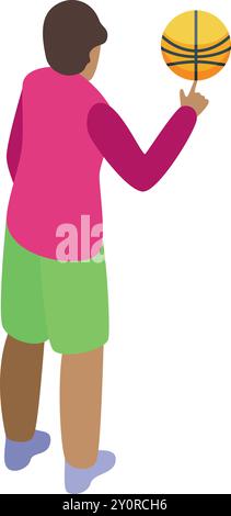 Basketball player showing his skills by spinning a basketball on his finger Stock Vector