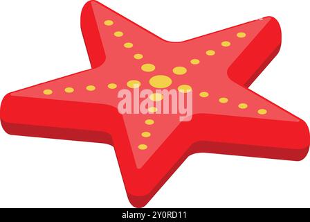 Red starfish with yellow dots lying on ocean floor Stock Vector