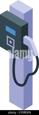 Electric vehicle charging station supplying power to a car, promoting sustainable transportation Stock Vector