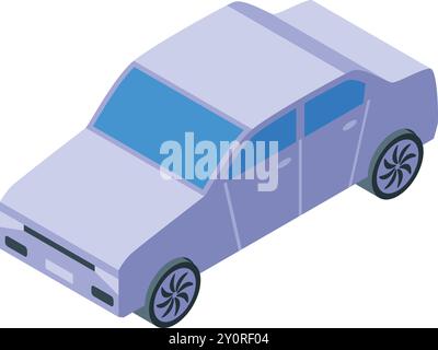 Modern light purple sedan car parked presenting its left view isometric icon Stock Vector