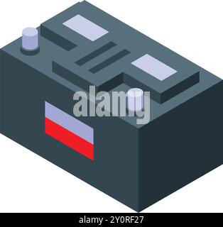Car battery isometric icon showing accumulator and power for engine starting Stock Vector
