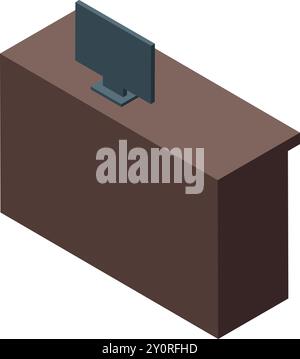 Isometric reception desk with a computer standing in an office room ...