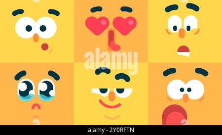 Set of colorful emoticons, smiling, crying, surprised, sad, love, Confident, character face expressions, Collection of Isolated emoji vector Stock Vector