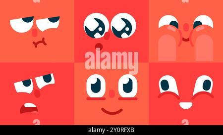 Set of colorful emoticons, smiling, bored, twinkling eyes, shy, funky, Shocked character face expressions, Collection of Isolated emoji vector Stock Vector