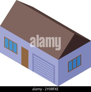 This isometric projection showcases a modern suburban house with a garage, ideal for architectural visualization Stock Vector