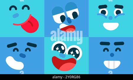 Set of colorful emoticons, smiling, laughing, Tasty, twinkling eyes, Confident, happy character face expressions, Collection of Isolated emoji vector Stock Vector