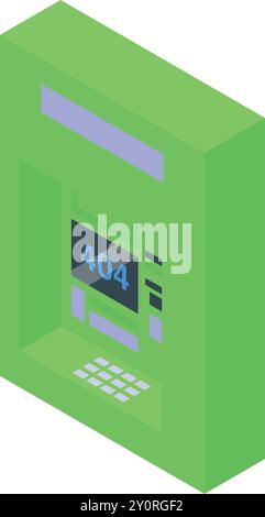 Green atm machine showing 404 error message, concept of system error or unavailable service Stock Vector