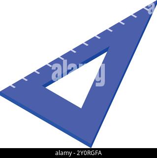 Blue triangular ruler is lying on a white background, casting a slight shadow Stock Vector