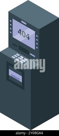 Isometric atm machine showing 404 error message on screen Stock Vector