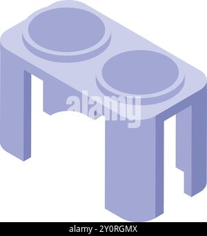 Double pet bowl standing on legs is isolated on white background, isometric view Stock Vector